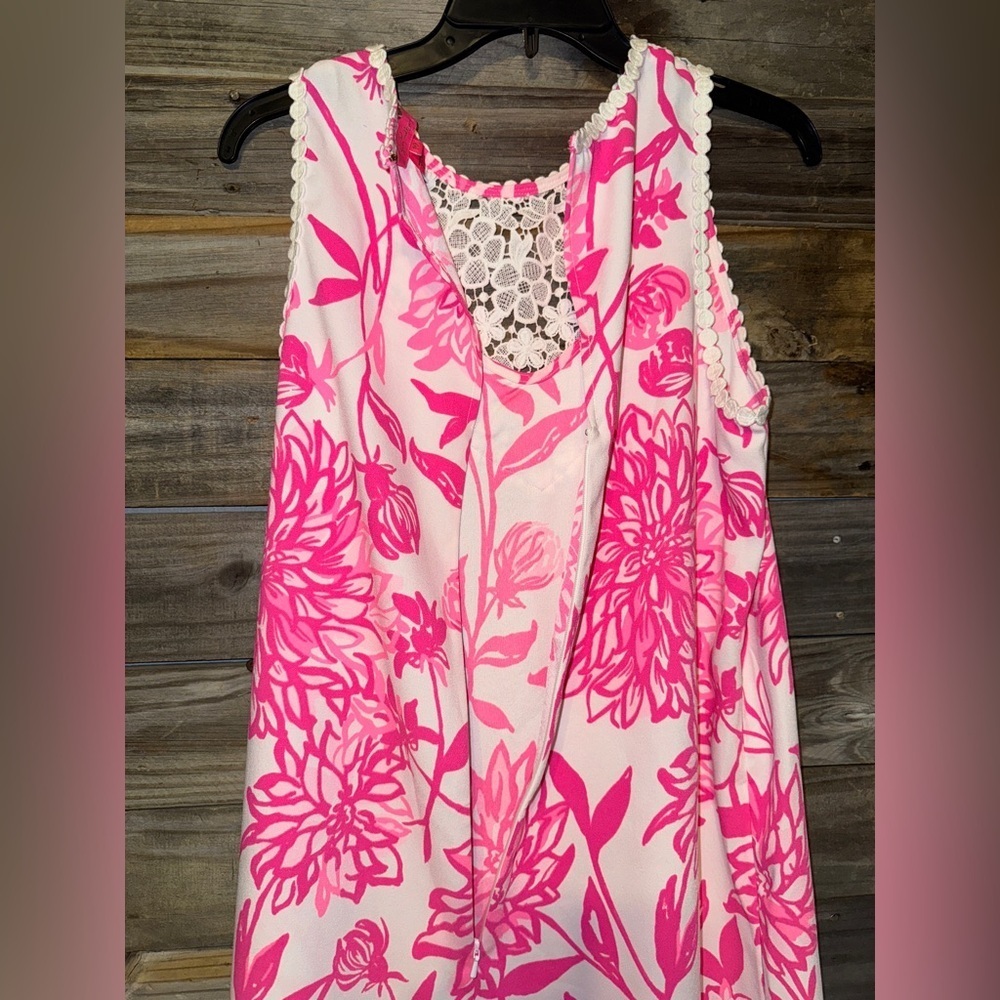 Lilly Pulitzer Caliente Pink White Floral Nala Lace Trimmed Shift Dress 10 - Picture 4 of 9